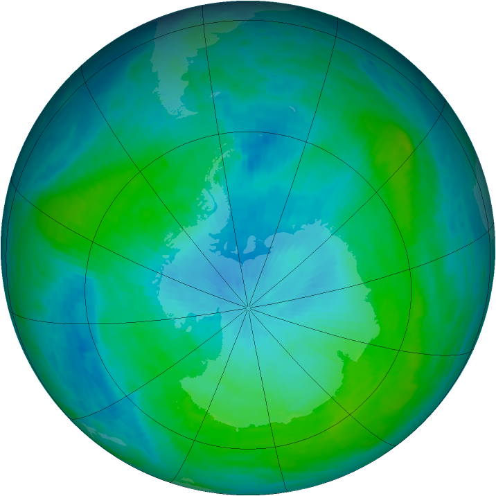 Antarctic ozone map for 13 February 1988